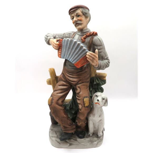 Vintage Hand Painted Porcelain Accordion Player Figurine & Dog Capodimonte Style - Picture 2 of 11